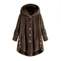 Stamzod Womens Vintage Lowgy Srednja dugačka jakna Fuzzy Fleece Plus Veličina dugmeta Kaputi sa kapuljačom