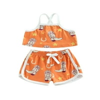 Sunsery Toddler Kids Girl Ljeto odijelo Zapadno printu bez rukava Spaghetti remen + kratke hlače Postavite