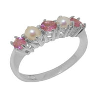 Britanci izrađen 14k bijeli zlatni prirodni ružičasti turmalinski i kultivirani biserni ženski prsten