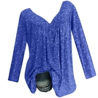 Fjofpr Plus Veličina vrhova Bluze za žene plus veličine dugih rukava V-izrez Dame Ladies Ispis bluza