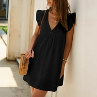 Ženske haljine duboki V-izrez Mini casual CUTOUT Summer Haljina s kratkim rukavima crne s