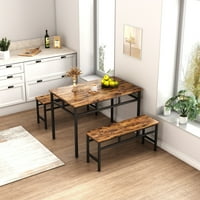 Kuhinjski stol za trpezarije, pravokutni trpezarijski stol i klupe, rustikalna smeđa