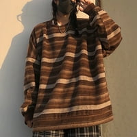 Ediodpoh Žene Striped Duksed pulover prevelike džemper plus veličine pletene dukseve dugih rukava kava