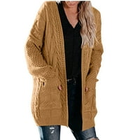 Ženska nova casual solidni crochet kardigan labav džep dugačak dugi kaput dulk džemper