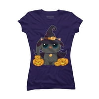 Crna mačka sa Jackom o lampionima Halloween majica Juniors Purple Graphic Tee - Dizajn od strane ljudi